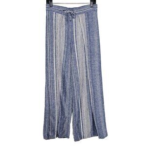Express High Rise Pants Linen Blend Wide Leg Womens Size Small Blue Striped